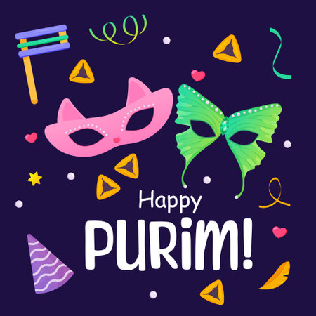 Happy Purim poster for party, banner, Jewish holiday. Religious holidays and events vectorのイラスト素材