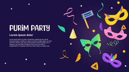 Happy Purim web banner for party, Jewish holiday. Religious holidays and events vectorのイラスト素材