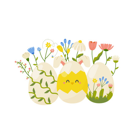 Easter egg with flowers, concept for print, postcard design. Vector illustration on white background vector.のイラスト素材