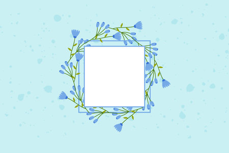 Square flower frame on blue background with spots. For your postcard, banner, invitation, congratulations vectorのイラスト素材