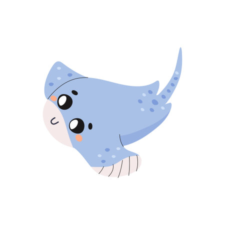 cute stingray fish, t shirt print, kids poster, on white background. Underwater world with seaweed.のイラスト素材