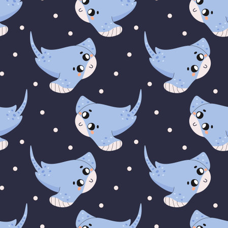 Summer seamless pattern, sea world, cute stingray. for fabric or wrapping paper vector
