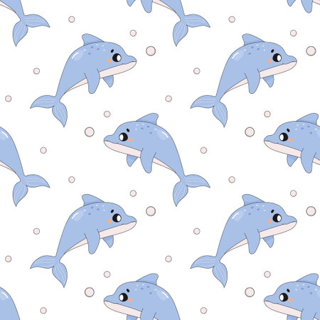 Summer seamless pattern, sea world, cute dolphin. for fabric or wrapping paperのイラスト素材
