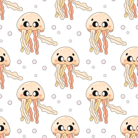 Summer seamless pattern, sea world, cute jellyfish, baby vector.のイラスト素材