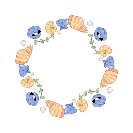 frame, border, sea shells. summer sea, underwater illustration vectorのイラスト素材