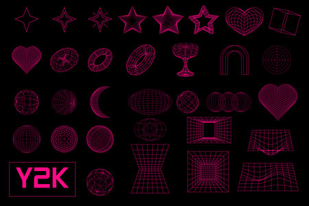 Set linear black geometric neon acid pink frame figure y2k, 3d Set linear black geometric neon acid pink frame figure y2k, 3d . Vector for poster, banner. . Vector for posterのイラスト素材