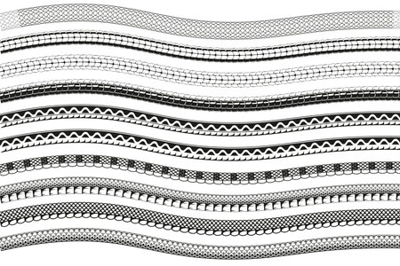 Snake skin texture set, symbol of the year 2025. Black linear style. Vector illustration isolated white background.のイラスト素材