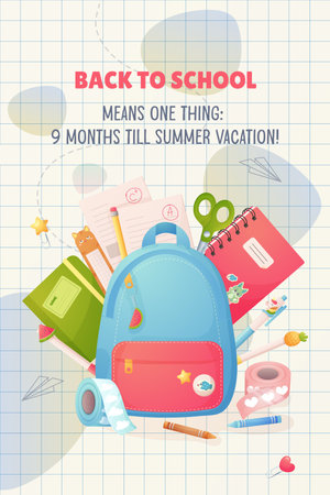 Back to school preparation, sales, school discounts banner, poster. Pens, pencil, backpackのイラスト素材