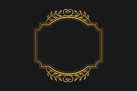 Elegant vintage gold retro frame on black background, with patterns, with empty space. Vector illustrationのイラスト素材