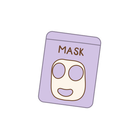 Vector-style drawing of a purple beauty product package labeled mask, showing an icon of a sheet face mask.のイラスト素材
