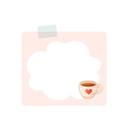 Cute minimal note card with heart tea cup and soft pink background. Great for journaling or cozy design.のイラスト素材