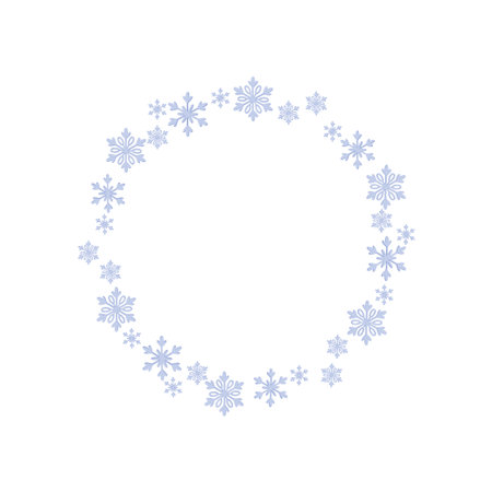 Delicate circular frame made of light blue snowflakes, perfect for winter-themed invitations, cards, or graphic festive design.のイラスト素材