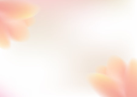 Blurry peach petals create a soft border on a white background. Perfect for springtime templates or minimalist floral design.のイラスト素材