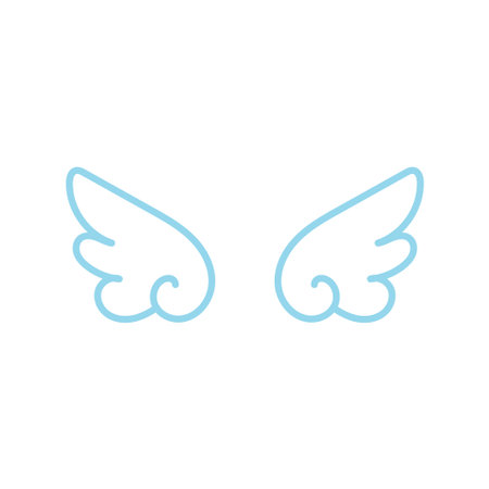 Minimalist pastel-style angel wings element in soft blue lines. Great for divine symbols, decor, icons or sticker packs.のイラスト素材