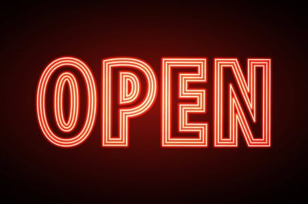 Neon sign open. Vintage electric signboardのイラスト素材