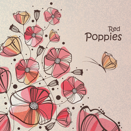 Red poppies retro backgroundのイラスト素材
