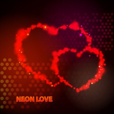 Neon valentine love hearts. Couple of two heartsのイラスト素材