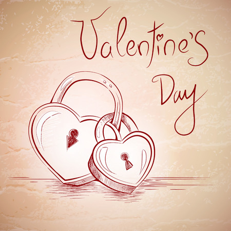 Vintage sketch of love hearts icon. Happy Valentine`s Day backgroundのイラスト素材