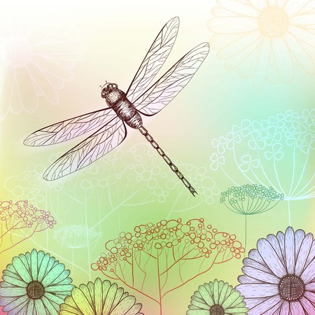 Summer nature background with dragonflyのイラスト素材
