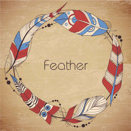 Decorative feathers on vintage backgroundのイラスト素材