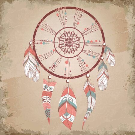 Vintage Dreamcatcher with feathersのイラスト素材