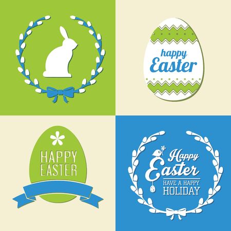 Set of Happy Easter icons. Flat icon design on blured backgroundのイラスト素材
