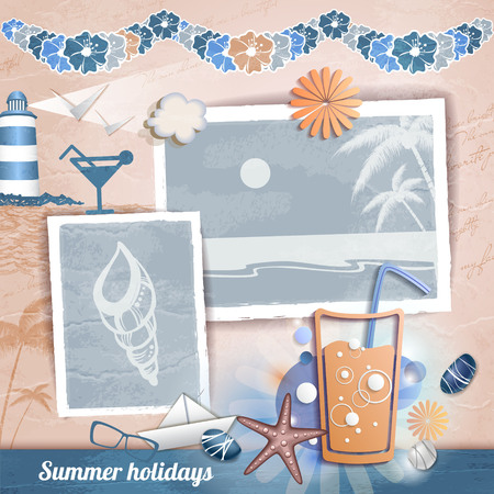 Summer scrapbooking photo albumのイラスト素材