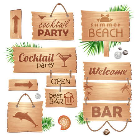 set of wooden signboards. Summerのイラスト素材