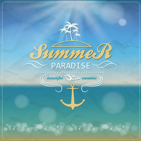 Seaside view poster. Vector summer background.のイラスト素材