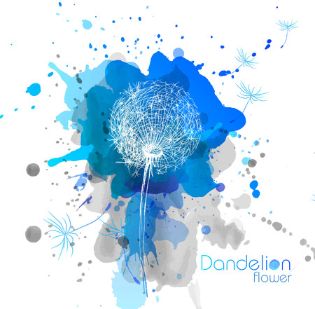 Abstract Watercolor art hand paint background with flower dandelionのイラスト素材