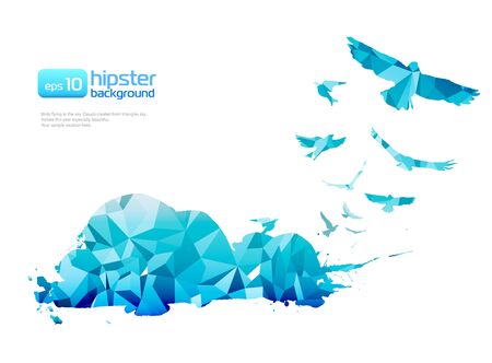 Triangle Silhouette of clouds and birds. Polygon designのイラスト素材