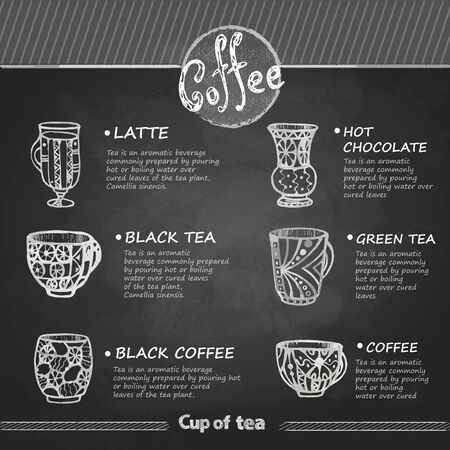 Chalk drawings. Decorative cup of coffeeのイラスト素材