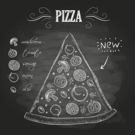 Chalk drawings. Pizzaのイラスト素材