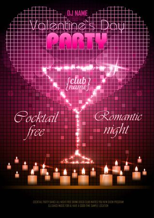 Valentine disco poster with hearts and cocktailsのイラスト素材