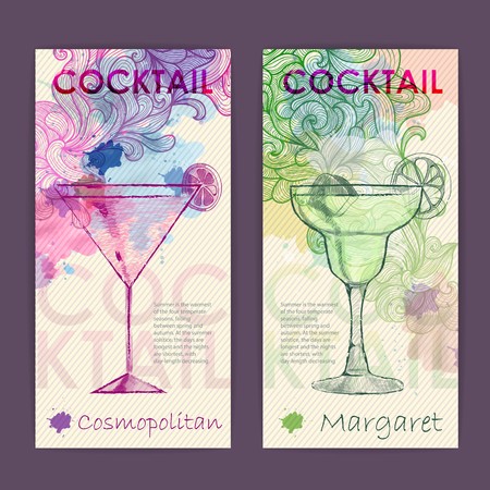 Artistic decorative watercolor cocktail poster. Disco backgroundのイラスト素材