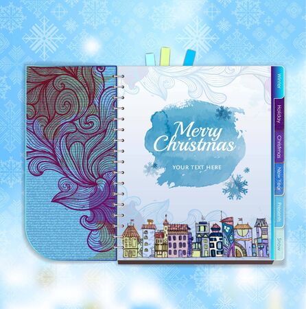 Christmas background. Notebook. Decorative cityのイラスト素材