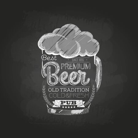 Poster with Beer in mag. Chalk drawing on blackboard.のイラスト素材