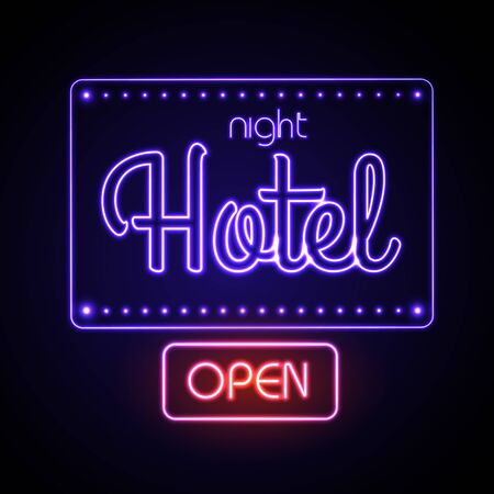 Neon sign. Night Hotelのイラスト素材