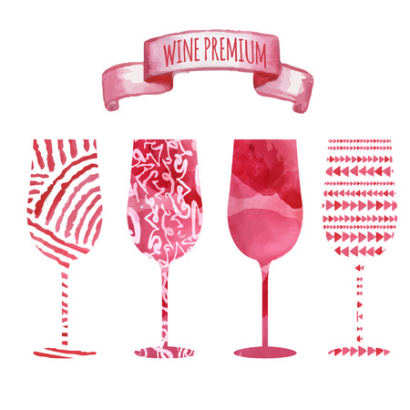 Set of art watercolor wine glassのイラスト素材