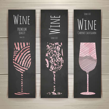 Set of art wine glass banners and labels designのイラスト素材