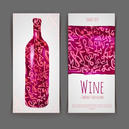 Set of wine labels. Artistic watercolor backgroundのイラスト素材