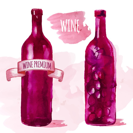 Watercolor wine bottleのイラスト素材