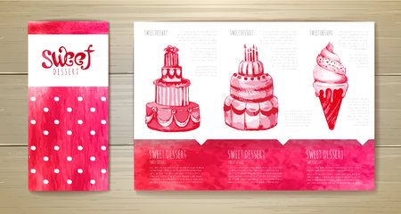 Watercolor dessert concept design. Corporate identity. Document templateのイラスト素材