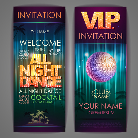 Set of disco background banners. All night dance posterのイラスト素材