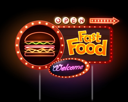 Fast Food Neon signのイラスト素材