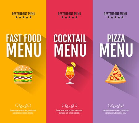 Flat fast food menu typography design. Set of bannersのイラスト素材