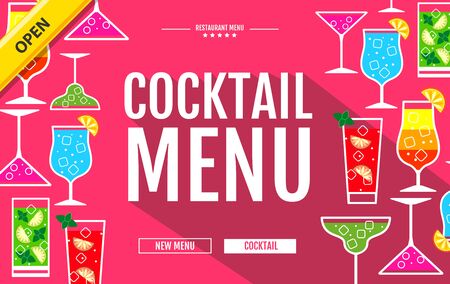 Flat style cocktail menu concept Web site design.のイラスト素材