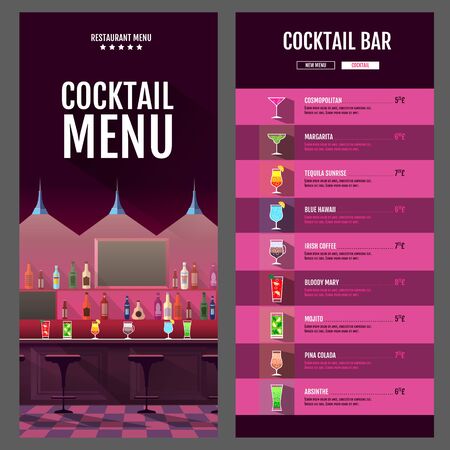 Flat style cocktail menu design with bar interiorのイラスト素材