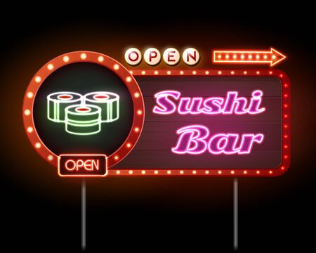 Sushi bar neon sign. Vector illustrationのイラスト素材