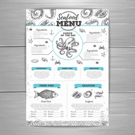 Vintage seafood menu design.のイラスト素材